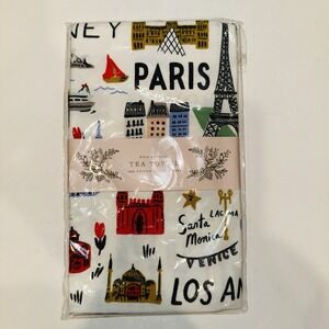 Rifle Paper Co Bon Voyage World Cities Tea Towel New TEA004 Cotton 21x28 Map